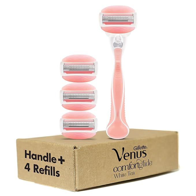 Gillette Venus ComfortGlide White Tea Women's Razor, Handle + 4 Blade Refills, Holiday Gifts for Women