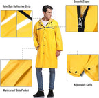 Mens Long Hooded Safety Rain Jacket Waterproof Emergency Raincoat Poncho - Image 3
