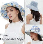 vidsel Womens Sun Hats Wide Brim Reversible Bucket Cotton Hat Packable Summer - Image 5