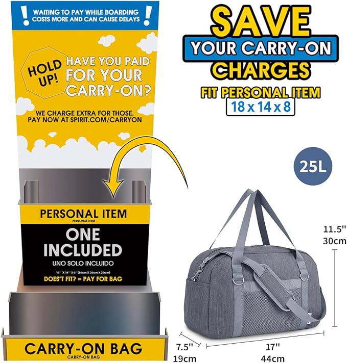 Narwey For Spirit Airlines Personal Item Bag 18x14x8, Small Duffle Bag for - Image 3