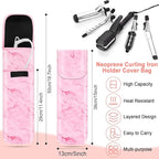 Shappy 2 Pcs Heat Resistant Hair Tools Bag Curling Iron Travel Case Cover Neoprene Flat Iron Holder Travel Case and Silicone Mat Pouch for Hot Hair Tools Storage Organizer(Pink Marble Style)