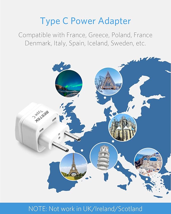 BESTEK European Travel Plug, Grounded Universal Power Plug - Image 6