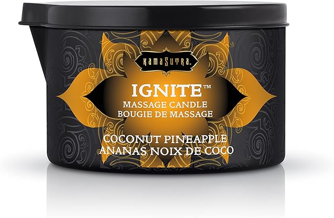 KAMA SUTRA Ignite Coconut Pineapple 6 oz Massage Candle - Coconut Oil and Soy Based, Melts into a Warm Oil, Couples, Pour Spout Candle