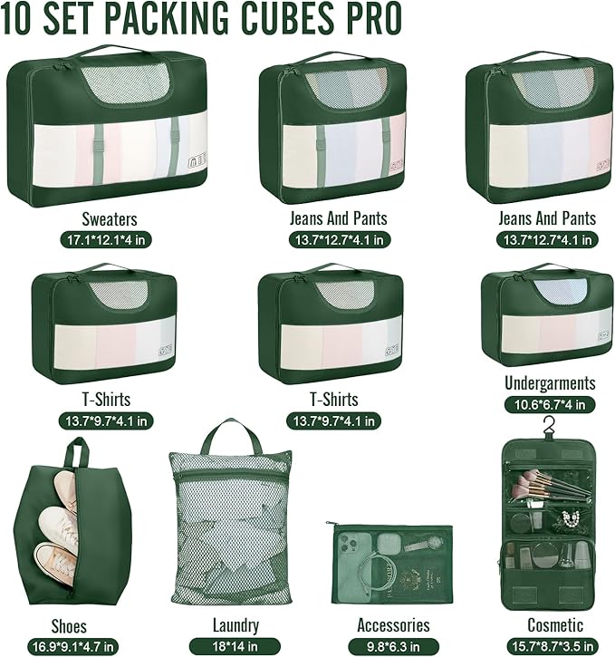 Veken 10 Set Packing Cubes for Travel Essential, Suitcase Organizer Bags in 4 - Image 2