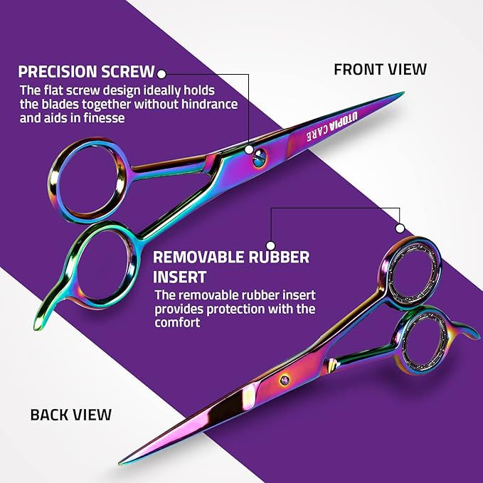 Utopia Care Hair Cutting and Hairdressing Scissors 6.5 Inch, Premium Stainless Steel Shears with Smooth Razor and Sharp Edge Blades for Salons, Men, Women and Kids, Rainbow