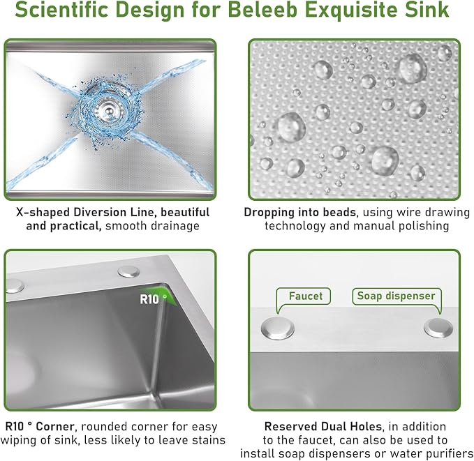 Drop In Kitchen Sink 25x22", 18 Gauge Stainless Steel Sink, 3D Embossed Surface - Image 3