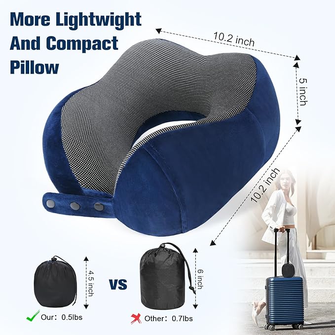 Neck Pillow for Traveling, Travel Pillows for Airplanes, 100% Pure Memory Foam - Image 3