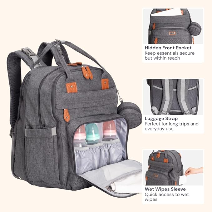BabbleRoo Extra Large Diaper Bag Backpack, Expandable Baby Bag - Image 5