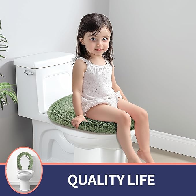 Microfiber Elongated Toilet Seat Cover 19.5"x 15" Machine Washable Solid Toilet - Image 5