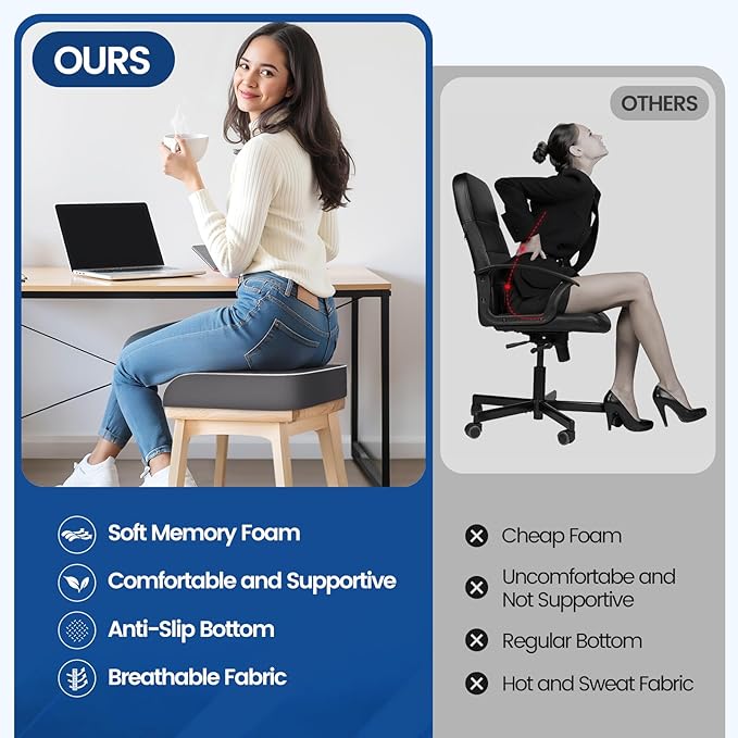 Seat Cushion for Tailbone Pain Relief, Office Chair Cushion, Memory Foam Large - Image 7
