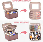 Large Makeup Bag with Mirror Double Layer Travel Make Up Organizer Case - Image 2
