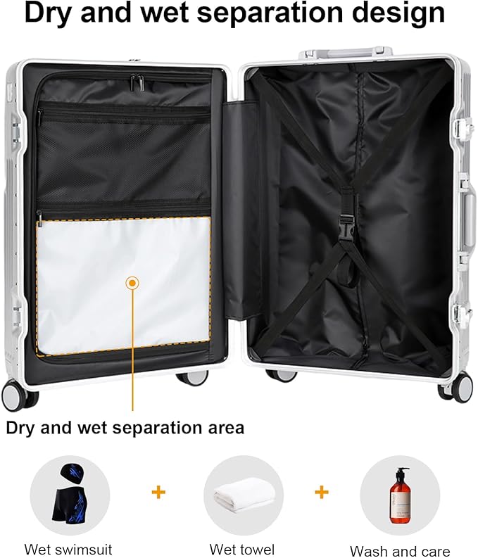 Zipperless Luggage, Polycarbonate Aluminum Hard Shell, Expandable Carry-On - Image 3