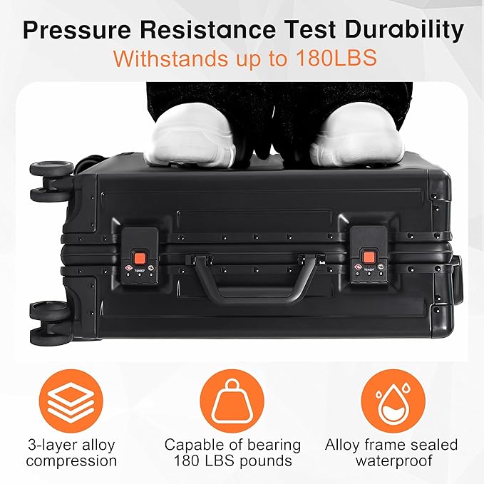 All Aluminum 24 Inch Check In Luggage Hard Shell Suitcases - Image 5