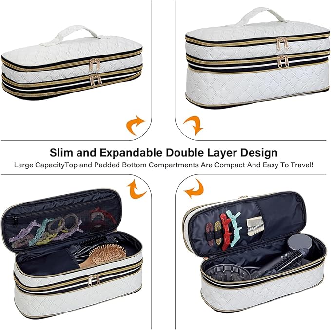 Hair Dryer Travel Carrying Case, Curling Iron Storage Bag, Slim Expandable Handheld Dual-Layer Travel Storage Bag for Dryer/Hair Tool Organizer/Style Organizer
