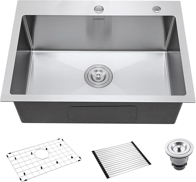 25-Inch Drop-In Kitchen Sink, SINKVINE 25" x 18" Stainless Steel Indoor and by SINKVINE