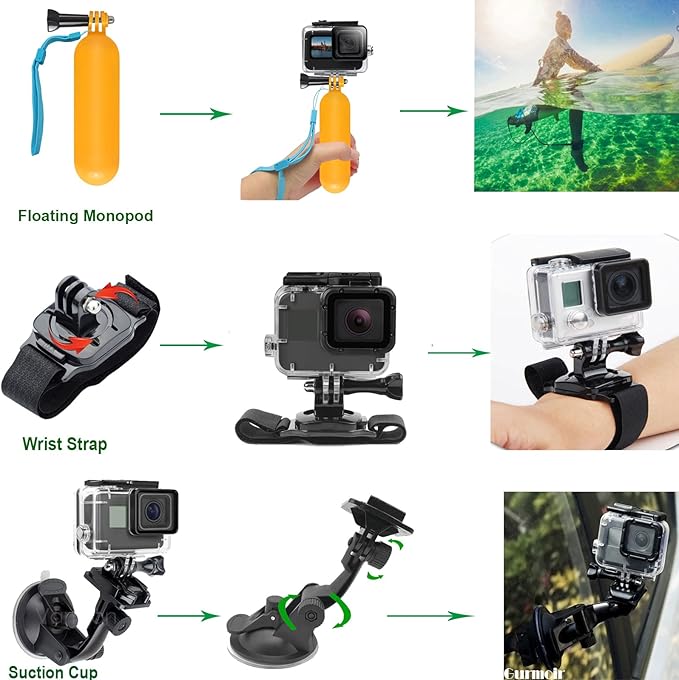 Gurmoir Accessory Pack for Go Pro 13 12 11 10 9 Hero, Full Essential - Image 7