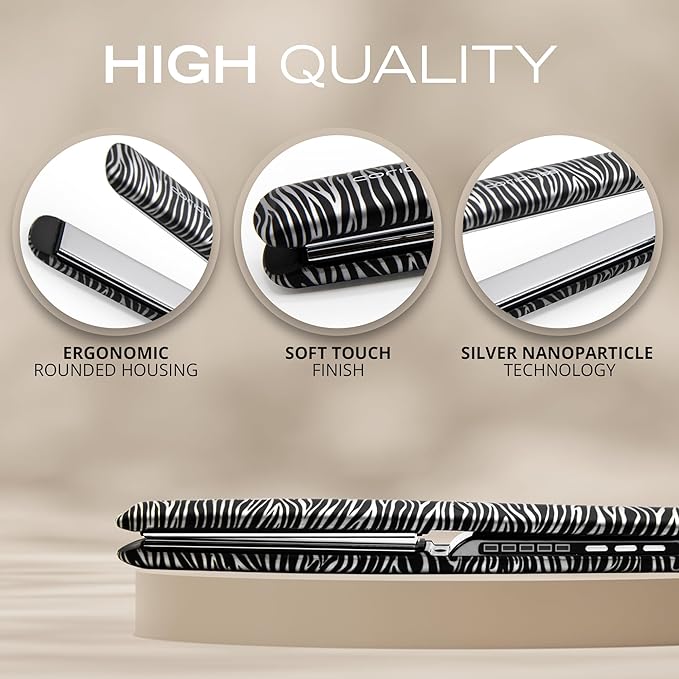 Corioliss C3 Hair Straightener Flat Iron Professional for Hair Titanium Plates Control Temperature Women (Zebra Silver Soft Touch)
