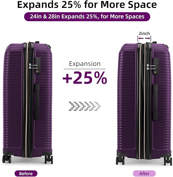 LEAVES KING LARVENDER Luggage Sets 5 Piece, Expandable PP Suitcase - Image 3