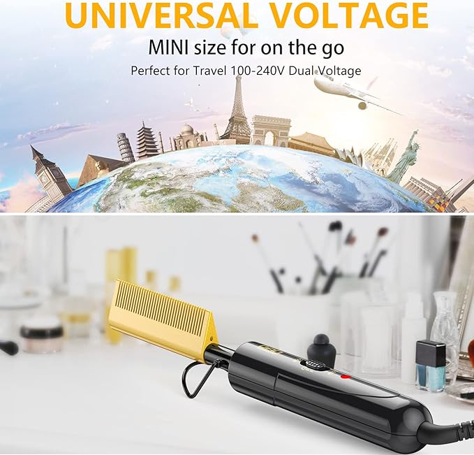DAN Technology hot Comb Electric for Wigs,450℉Small hot Comb for Edges,Low and high Temperatures, Hair straightening Comb for Black Hair,Portable & Dual Voltage for Travel & Home…