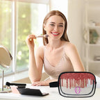 Personalized Travel Cosmetic Bag Waterproof Makeup Bags, Custom Name Clear PVC Organizer Case Toiletries Container Bag, Water Fluid Red Sequins