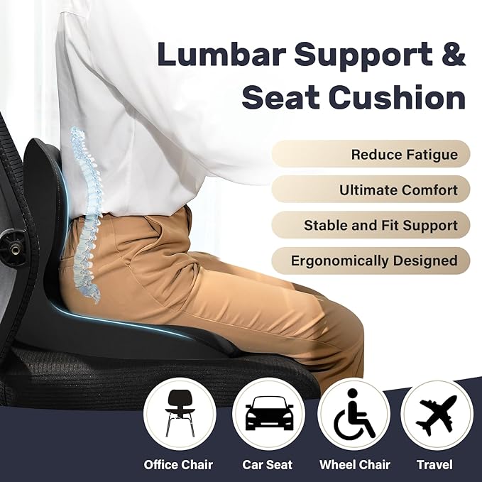Coverado Car Seat Cushion and Lumbar Support Pillow One Piece, Memory Foam - Image 3