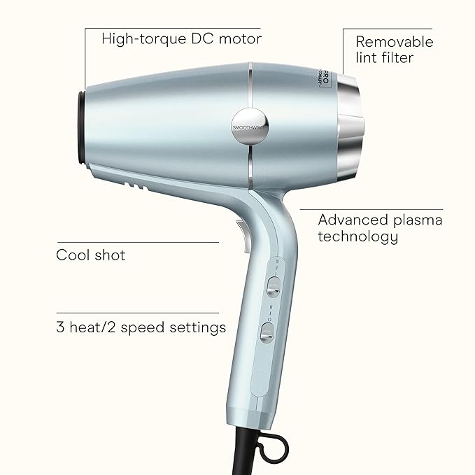 INFINITI PRO CONAIR SmoothWrap Hair Dryer, Blow Dryer with Diffuser and Concentrator Attachments, Advanced Plasma and Ceramic Technology for Less Frizz, More Volume and Body, Mint