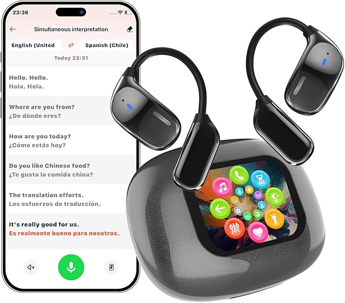 AI Translation Earbuds Real Time- 144 Languages, Meeting Assistant, LCD Touch by Unknown