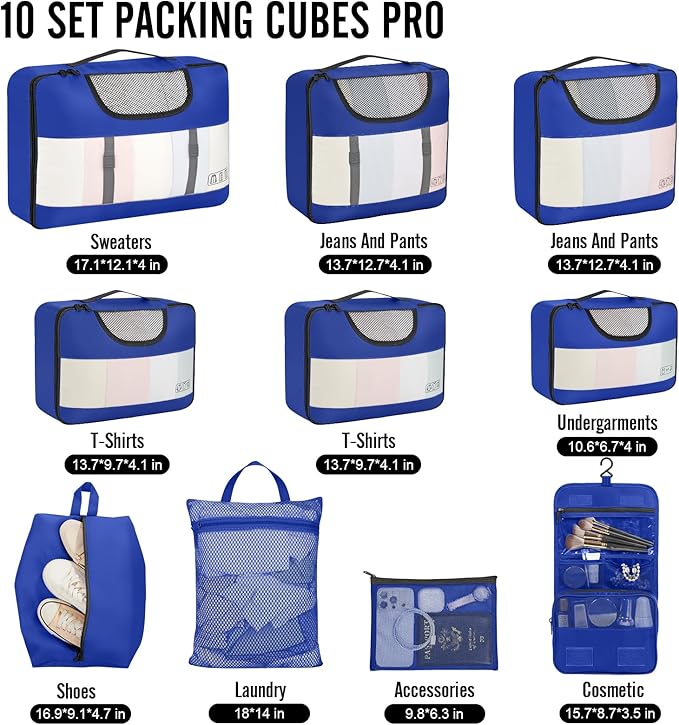 Veken 10 Set Packing Cubes for Travel Essential, Suitcase Organizer Bags in 4 - Image 2