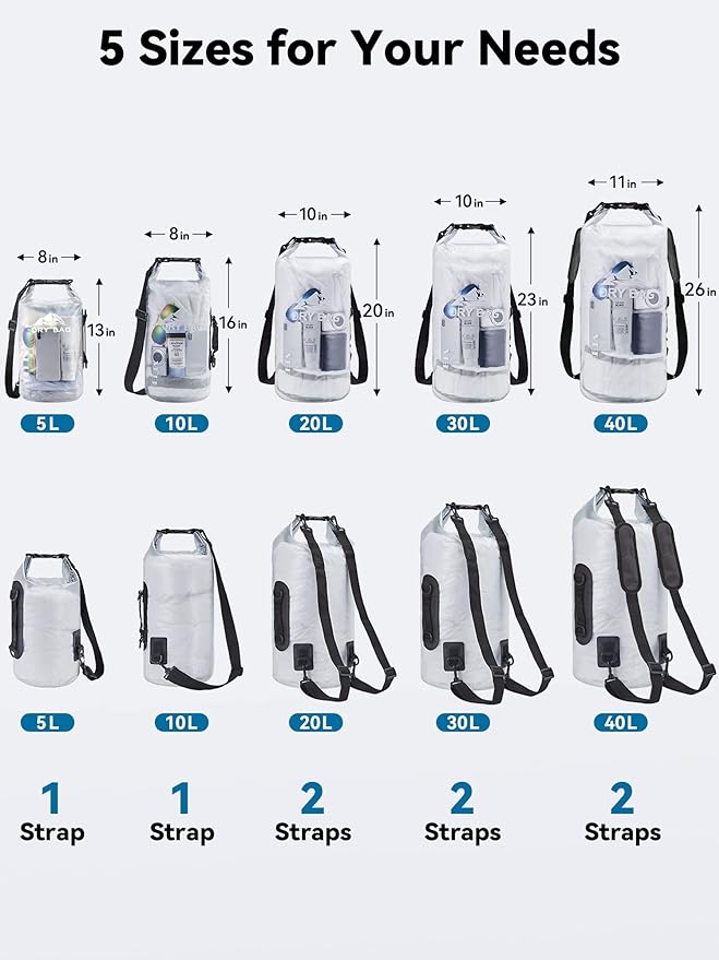 HEETA Dry Bag Waterproof for Women Men, 5L/10L/20L/30L/40L Roll Top Lightweight - Image 2