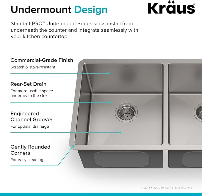KRAUS Standart Pro 33 -inch Undermount 50/50 Double Bowl 16 Gauge Stainless - Image 4