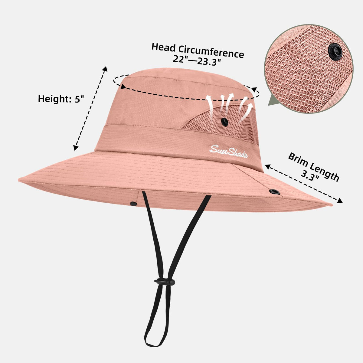 Ponytail Sun Bucket Hats for Women UV Protection Foldable Wide Brim (1 Pack-pure Pink)