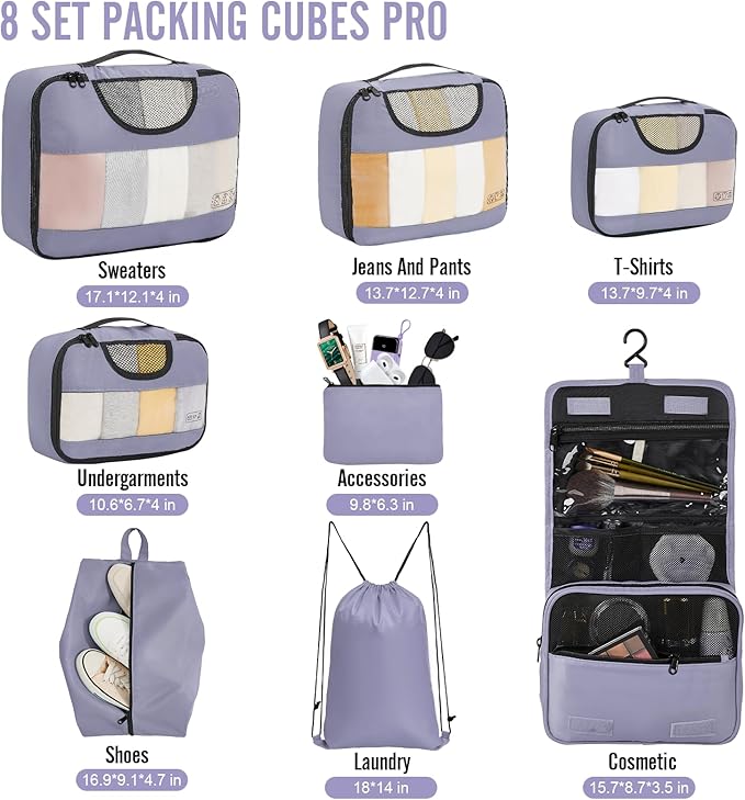 Veken 8 Set Packing Cubes for Travel Essentials, Suitcase Organizer Bags in 4 - Image 2