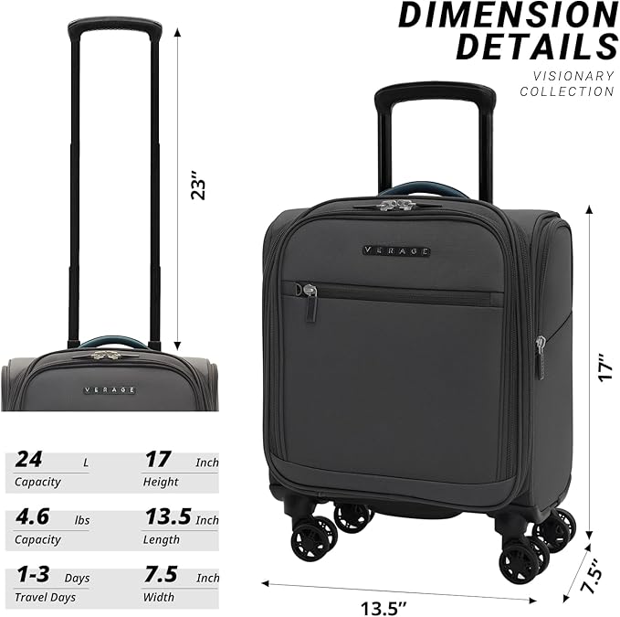 Verage Under Seat Luggage with Wheels, Softside Small Suitcase Spinner Carry On - Image 2