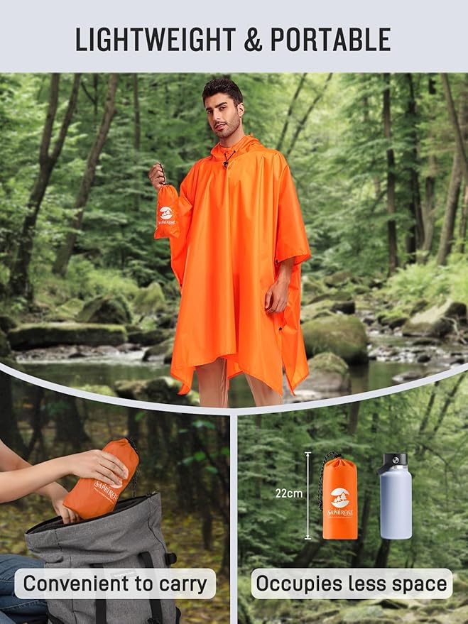 SaphiRose Hooded Rain Poncho Waterproof Raincoat Jacket - Image 5