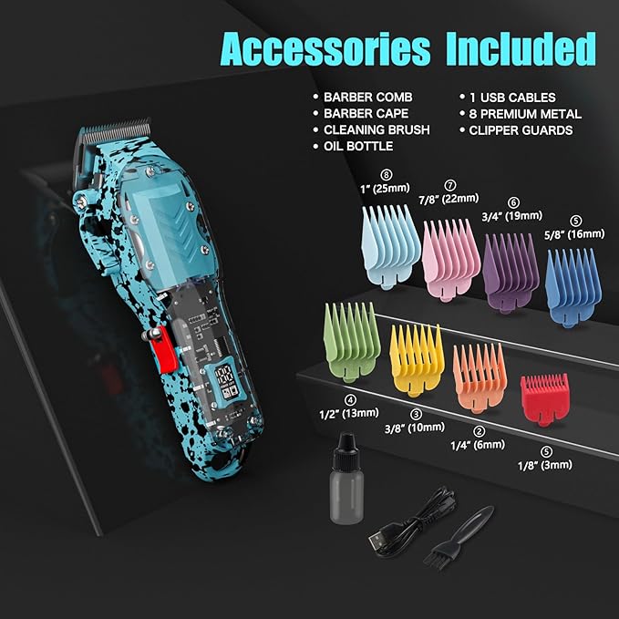 Hair Clippers for Men, Cordless Barber kit for Hair Cutting & Grooming, Hair Clippers Set for Barber Haircut with LED Display（Blue）