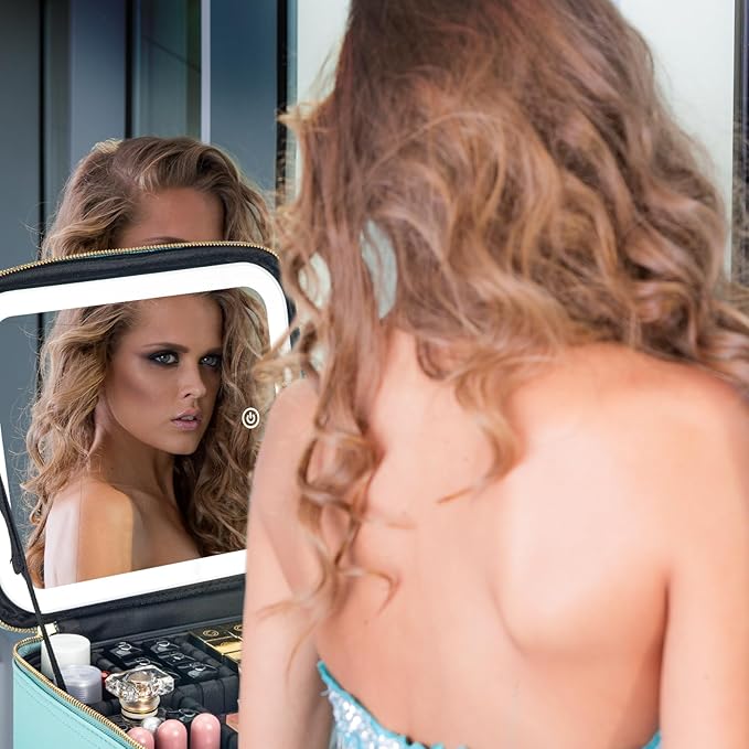 Makeup Travel Train Case with Mirror LED Light 3 Adjustable Brightness Large - Image 6