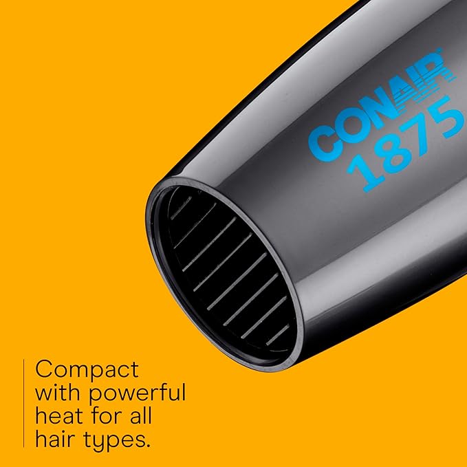 Conair Travel Hair Dryer with Dual Voltage, 1875W Compact Blow Dryer with Folding Handle, Gray