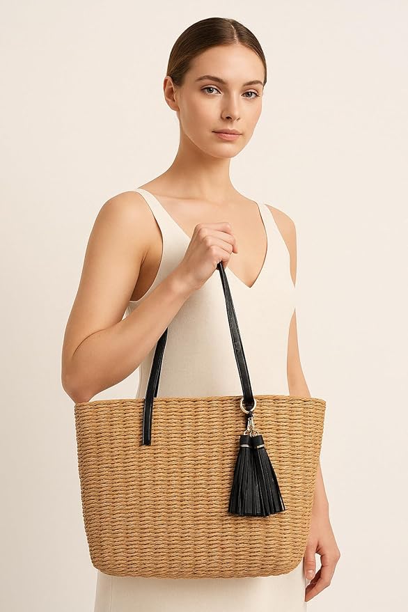 YXILEE Straw Bags For Women | M Size Travel Straw Totes Bag Woven Summer - Image 5