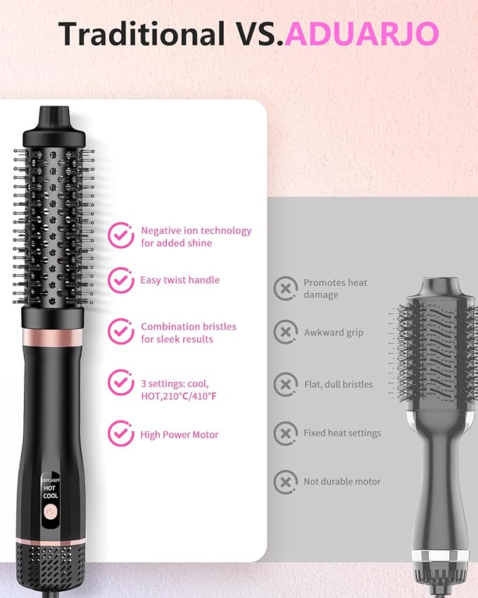 Hot Air Brush, Updated Version Thermal Brush & Hair Dryer Brush One Step Volumizer, High-Speed 1.5 Inch Negative Ion Blowout Express Thermal Round Brush Salon-Quality Blowouts, Hair Shinier & Smoother