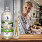 Jasmine Reed Diffuser Refill w/Natural Essential Jasmine Oil 17 Fl Oz - Fresh & Long Lasting Fragrance - Scented Reed Diffuser Oil Refill - Best for Aromatherapy - SPA - Home