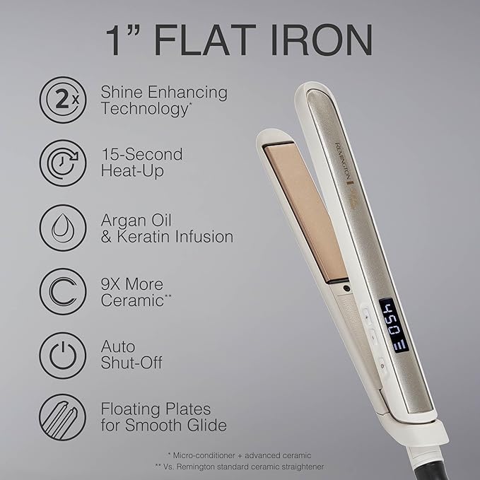 Remington Shine Therapy 1 inch Hair Straightener Iron,Flat Iron Infused with Argan Oil & Keratin,Professional Ceramic Flat-Iron for Less Frizz,Shines and Smooth,Styling Tools,(Pack of 2)