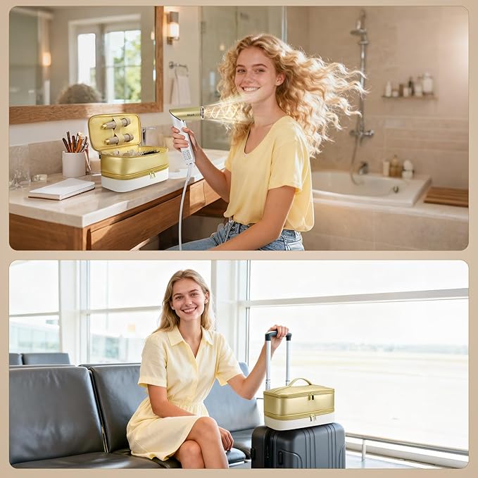 Travel Hair Dryer Case for Shark Glam, Portable Hair Tools Bag for Shark FlexFusion, Double-Layer Storage Carrying Case for Shark FlexStyle Blow Dryer, Silki Straightener & Glossi Attachments Holder
