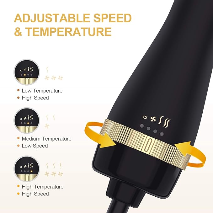 Hair Dryer Brush Volumizer, Ionic Technology, ALCI Safety, 360 Swivel Cord, Gold
