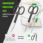 Facial Hair Small Grooming Scissors For Men Women - Eyebrow, Nose Hair, Mustache, Beard, Eyelashes, Ear Trimming Kit - Curved and Rounded Safety Tip Clippers For Hair Cutting- 2PCS Black