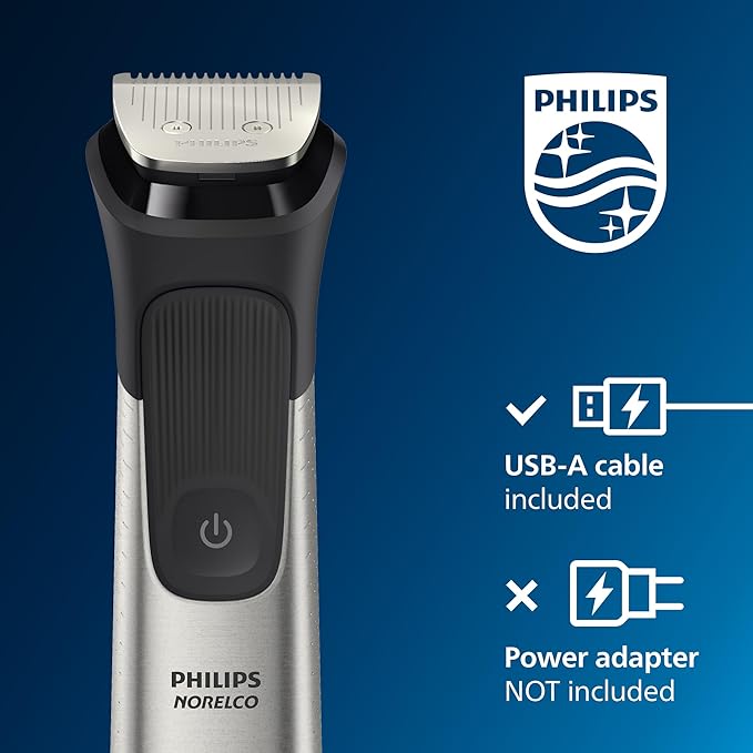 Norelco Philips Multigroom 9000 Series, All-in-One Trimmer, Beard Trimmer and Hair Clipper, 25-Piece/27-Length Men's Grooming Kit for Beard, Face, Nose, Ear and Body, Travel Kit, MG9522/50