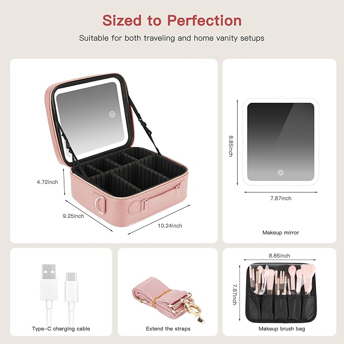 Travel Makeup Bag with LED Mirror, Cosmetic Bags - Image 3