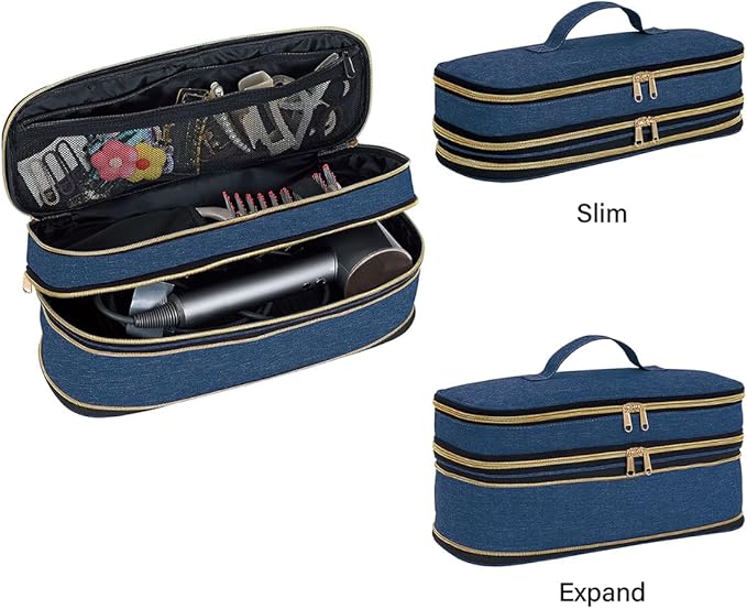 Hair Dryer Travel Carrying Case, Curling Iron Storage Bag, Slim Expandable Handheld Dual-Layer Travel Storage Bag for Dryer/Hair Tool Organizer/Style Organizer
