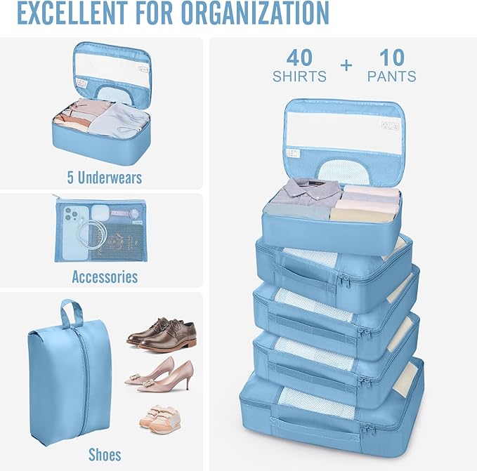 Veken 10 Set Packing Cubes for Travel Essential, Suitcase Organizer Bags in 4 - Image 5