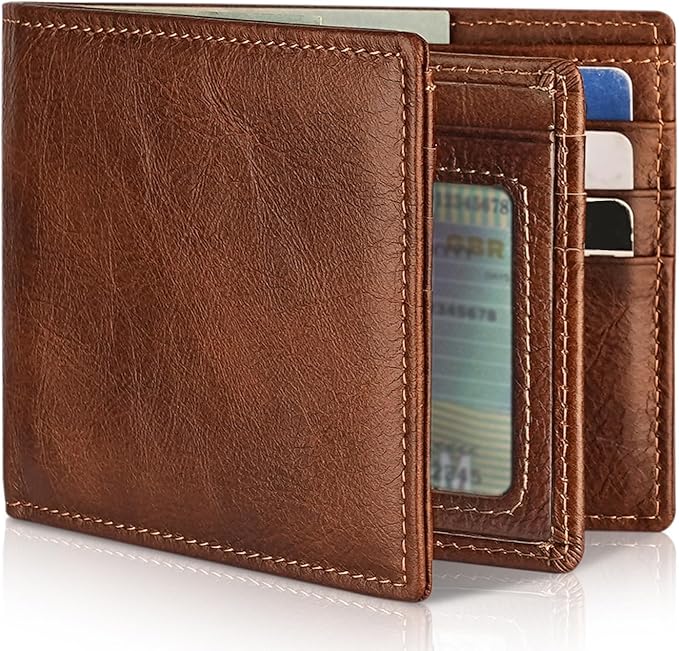 Mens Wallet Genuine Leather Bifold RFID Blocking Wallet by Artpaxy
