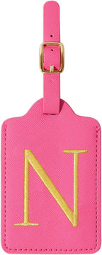 Personalized Rose Red Leather Initial Luggage Tags - Image 9